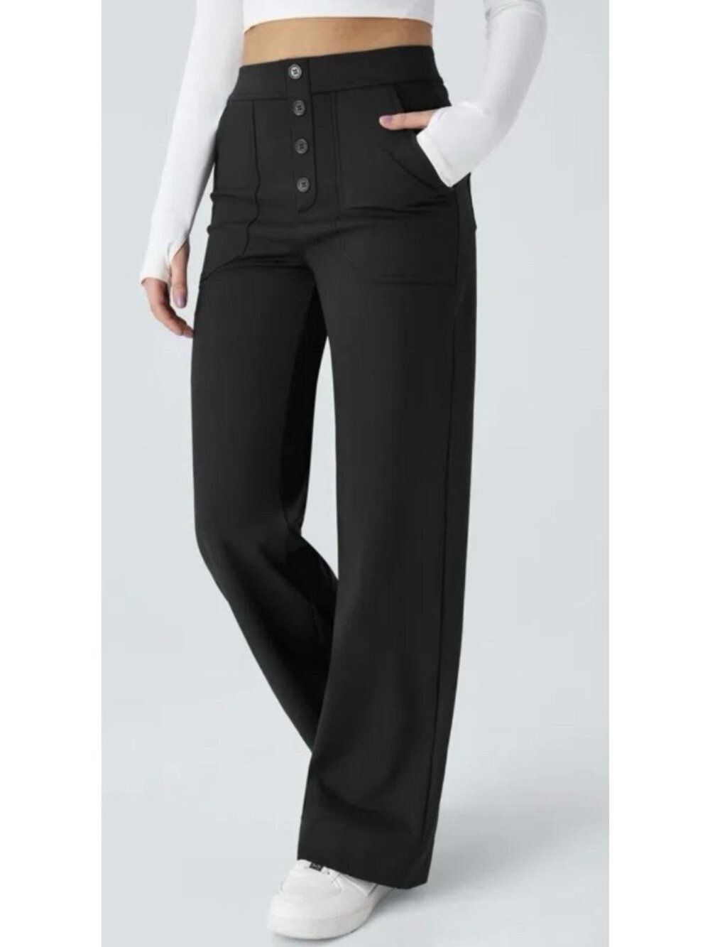 Halara Day Stretch High Waisted Straight Leg Pants Size XL Black Pull On Pockets